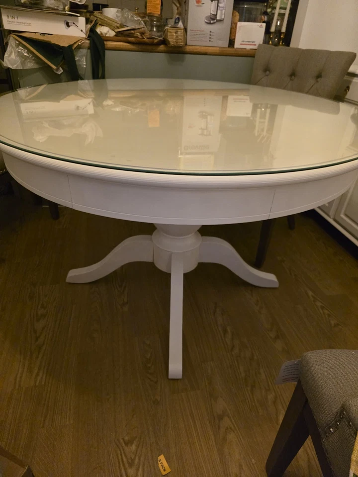 pedestal table with protective glass. H (78cm) x W (120cm) x D (120cm - Image 1 of 4