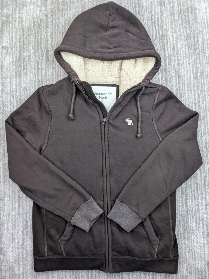 VTG Abercrombie & Fitch Full Zip Hoodie Men M Heavyweight Sherpa Lined Brown Y2K - Image 1 of 4