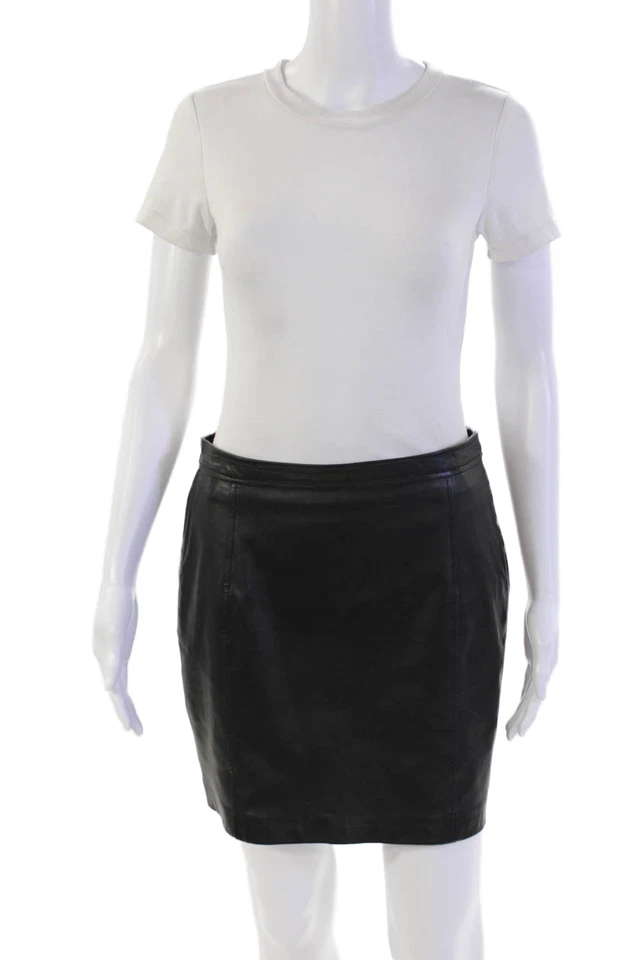 Женская кожаная юбка-карандаш Massimo Dutti на молнии до колена черная размер средний - Изображение 1 из 4