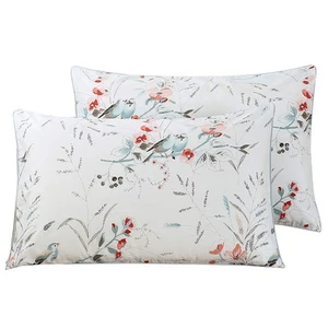 100% Cotton Pillowcases Garden Floral Birds Printed on White Pillow Cases Set... - Picture 1 of 6