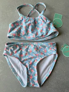 NWT Copper Key Girls Blue Pink Floral Swimsuit Size 5 Two Piece Swim Lined - Picture 1 of 4