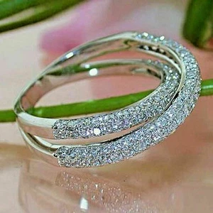 3.32ct Round Cut Lab-Created Diamond Crossover Wedding Band Ring 14k White Gold - Picture 1 of 8