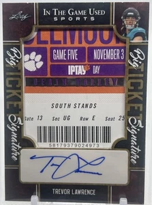 💥TREVOR LAWRENCE AUTO💥2022 LEAF IN THE GAME GAME USED BIG TICKET AUTO SSP🔥🔥 - Picture 1 of 4