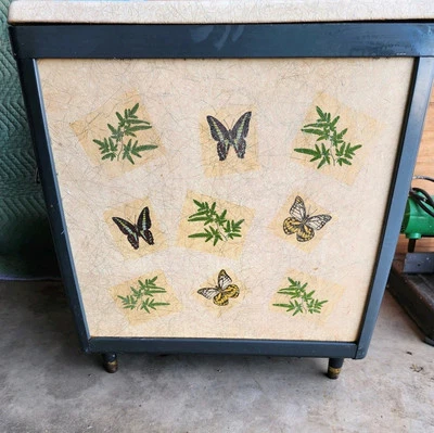 MCM  VTG Gray/Cream Fiberglass/Metal Clothes Hamper  Bin Vogue  Butterfly  - Image 1 of 4