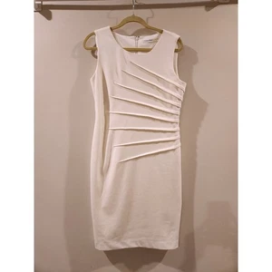 Calvin Klein Damen Creme Ärmellos Etuikleid Knielang Größe 12 Plissee - Bild 1 von 6