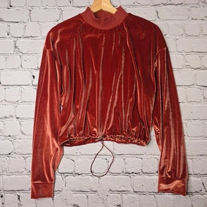 Topshop Samt Velours weich verbrannt Herbst rot Stehkragen Sweatshirt Größe US 8 - Bild 1 von 9