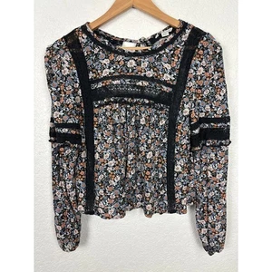 American Eagle Womens Top Sz Small Black Moody Floral Boho Cottagecore Whimsy - Picture 1 of 10