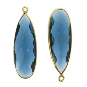 Bezel Gem Pendant-Faceted Elongated Teardrop-34mm-Blue Iolite Quartz (2pcs)  - Picture 1 of 3