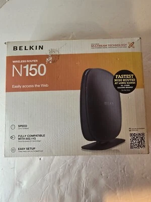 Belkin N150 Wireless/Wi-Fi Router 4 Port 2.4 GHz Easy Internet Access, Open Box - Image 1 of 4