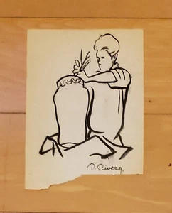 DIEGO RIVERA 7.5" x 6" INK ON PAPER SIGNED - Picture 1 of 5