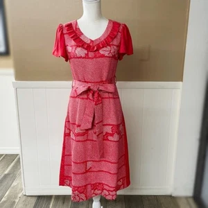 Precioso Vestido Rojo Kimono Remake con Forro Cinta Cinturón Volantes Manga Talla S - Imagen 1 de 11