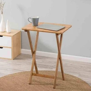 25'' Folding Bamboo Bedside Table Foldable Cafe Table Work Serving Reading Desk - Picture 1 of 16