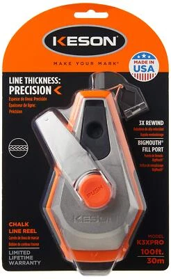 	Line Thickness Precision String Chalk Line Reel With 3x1 Rewind 100 FT	 - Image 1 of 4