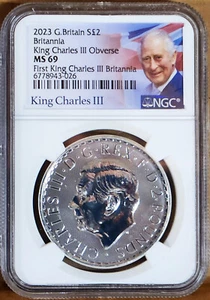 2023 £2 first silver britannia with king charles III ngc ms69 kc - Picture 1 of 2