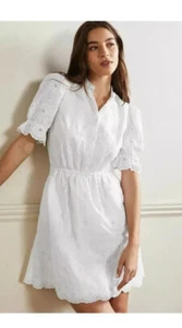 BODEN Puff Sleeve Broderie Dress WHITE SIZE UK 12R D0195 BRAND NEW D46 - Picture 1 of 5