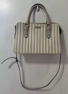 Kate Spade Beige & White Striped Handbag Structured Satchel W Crossbody Strap - Picture 1 of 14