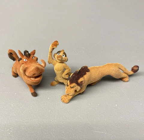 3 Piece Playset Lion King Flocked Fuzzy Toys Scar Pumbaa Timon 2" 4" Cover