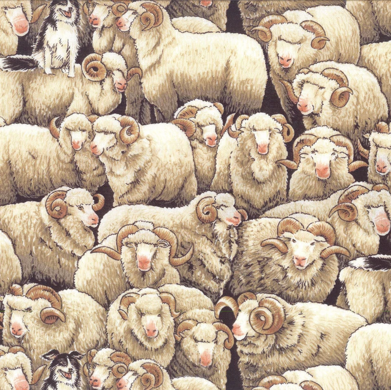 NEW Merino Sheep Border Collie Dog Farm Animal Country Quilting Fabric 1/2 Metre - image 1 of 1