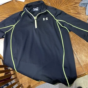 Under Armour Mens 1/4 Zip Loose Fit Cold Gear Jacket L Black Yellow Trim - Picture 1 of 9