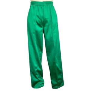 Vintage Italy Green Satin Straight Leg Track Pants - M, fleece lined! ๐ฎ๐น - Picture 1 of 8