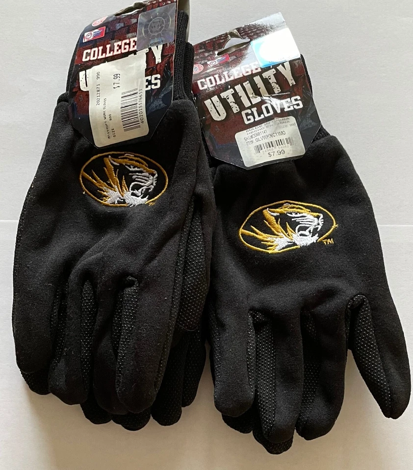 NCAA 密苏里老虎 2 对实用手套带橡胶握把黑色 — 第 1/1 张图片