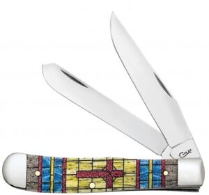 Case xx Stained Glass Natural Bone Cross Trapper 38713 Stainless Pocket Knife