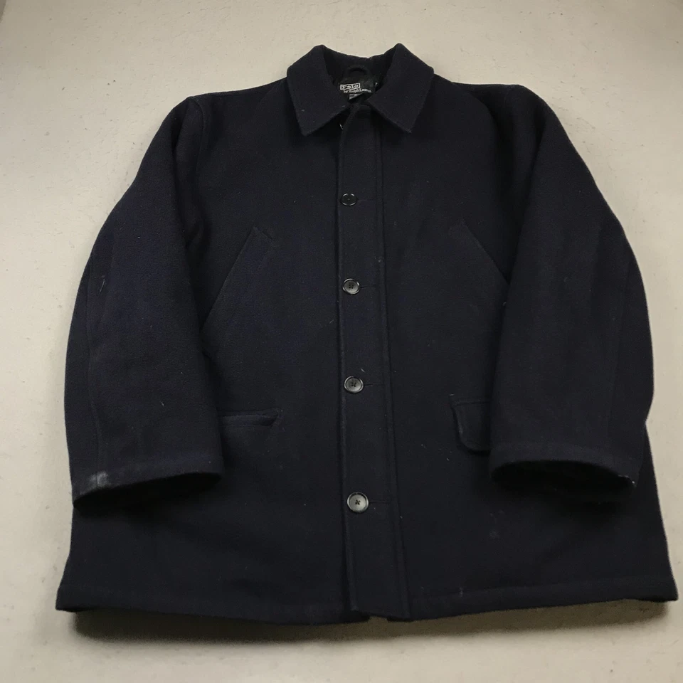Chaqueta Polo Ralph Lauren DE COLECCIÓN Para Hombre XL Azul Lana Acolchada Abrigo Botón Años 90 Foto 1 de 4