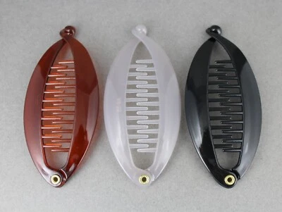 Brown Black Grey set of 3 small banana hair clips comb plastic 3 5/8" long - Image 1 of 4