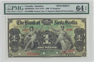 1900 £1 Pound Bank of Nova Scotia Canada Kingston Jamaica PMG 64 EPQ Specimen - Picture 1 of 2