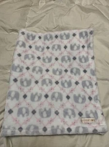 Blankets & And Beyond White Pink & Gray Elephants Baby Girl Lovey SOFT Fleece - Picture 1 of 7