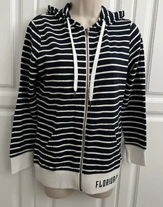 Artisans Florida Ladies S Zip Front Up Sleeve Hoodie Navy Blue White Stripes NEW - Picture 1 of 13