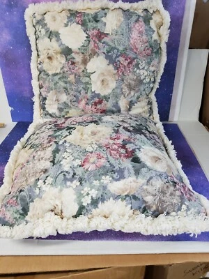 2 Decorative PIllow French Country Floral 20" square 2" Fringe Duck Feather - Image 1 of 4