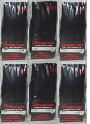 6 PAIRS - Snap-On Crew Socks Men's BLACK - LARGE ~ FREE SHIP ~ MADE IN USA *NEW* - Image 1 of 4