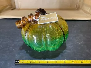 One Handcrafted Pier 1 Crackle Vetro Zucca Verde e Ambra Misura Media - Foto 1 di 5