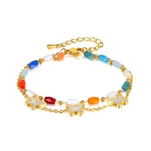 Doppelarmband Schmetterling mit Perlmutt Edelstahl Bunt Damen Mädchen Armband - Bild 1 von 9