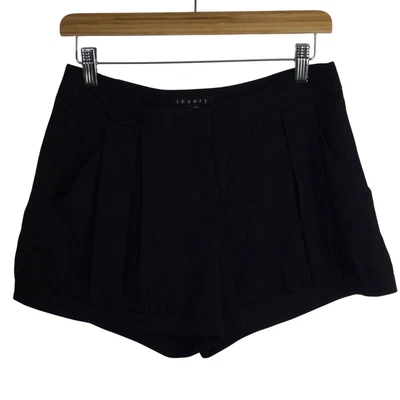 Pantalones cortos Theory para mujer con bandas dobladillo bolsillos plisados drapeados negros talla 8 Foto 1 de 4
