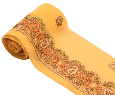 Sushila Vintage Yellow Saree Border Hand Embroidered Craft Sewing Trim Lace - Image 1 of 4
