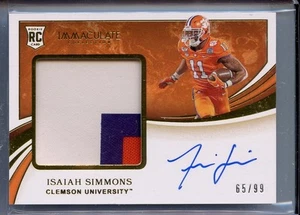 ISAIAH SIMMONS 2020 Panini Immaculate Patch Auto RPA 65/99 Rookie Clemson #126 - Picture 1 of 2