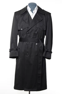 40S Short Vintage Towne London Fog Black Canvas Trench Coat Overcoat Raincoat - Picture 1 of 10