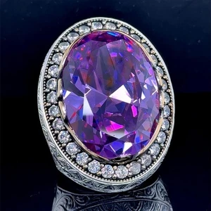 925 Sterling Silber großer Amethyst Ring Herren Deep Purple Amethyst Ring - Bild 1 von 8