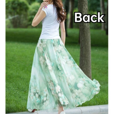 Sommer Damen Blumenmuster Chiffon Maxirock Plissiert Bohème Locker Strand - Bild 1 von 4