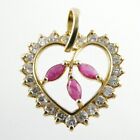 DL Gilded Sterling Silver Ruby White CZ Heart Pendant 925 1.5g .75 Inch Length