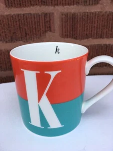 Kate Spade New York Orange Aqua Wickford Red Letter Day Monogram Initial K Mug - Picture 1 of 7