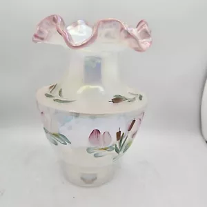Fenton French Opalescent Trellis Optic Daisy Lane Hand Painted Vase A.Meeks - Picture 1 of 9