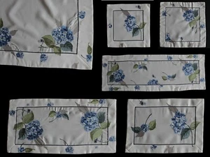Bordado, mantel, corredor de mesa, mantel central blanco y azul hortensia - Imagen 1 de 11