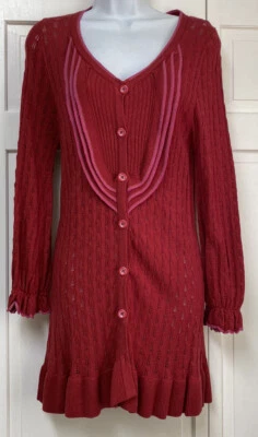 Cárdigan/Suéter Chelsea y Violeta Botón Delantero Manga Larga Rojo Volantes Grande Foto 1 de 4
