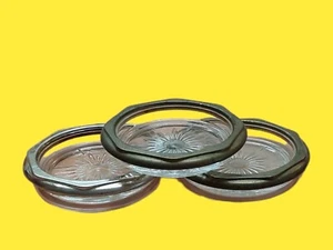 4 Vtg Mid Century Cut Crystal Glass Ashtrays Gold Tone Rim BRASS & GLASS 3.5” - Picture 1 of 7