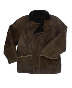 Women's Sz L Chocolate Brown Suede w Natural Brn Sheep shearling VGC Pre-owned - Picture 1 of 5