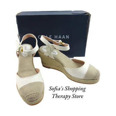 Cole Haan Cloudfeel Alpargata Blanco Lino Nat Yute Sandalias Tacón Cuña EE. UU. Talla 7 Foto 1 de 4