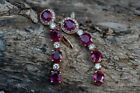 14K Rose Gold Plated 2.00 Ct Oval Cut Lab Created Red Ruby Drop/Dangle Earrings